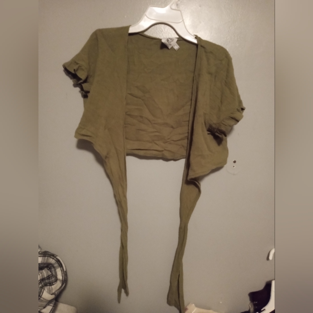 Army Green Womens Tie Wrap Crop Top Blouse